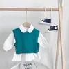 Babykläder sätter vårens höstflickor söt godis färg stickning tröja väst skjortor kläder set barn koreanska blus väst 4338513