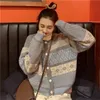 Kadınlar Kış Giysileri 2020 O-Boyun Houndsthooth Moda Örgü Hırka Sıcak Kalın Kazak Ceket Boy Örgü Ceket Y211216