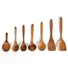 Teakhout Wood Servies Lepel Colander Lange Handvat Houten Non-Stick Speciale Koken Spatel Keuken Tool Gebruiksvoorwerpen Keukengerei Gift