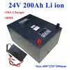 Boîtier métallique 24v 200Ah batterie au Lithium li-ion haute puissance 2000w sans plomb pour moteur de bateau RV énergie éolienne solaire UPS + chargeur 20A