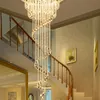 Lustres d'escalier longs bâtiment duplex villa salons lampe d'escalier lustre en cristal minimaliste moderne pour lampes de salle à manger LED