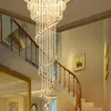 Lustres d'escalier longs bâtiment duplex villa salons lampe d'escalier lustre en cristal minimaliste moderne pour lampes de salle à manger LED