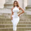 Adyce Summer White Halter Bodycon ضمادة اللباس نساء مثير جوفاء خارج بلا أكمام ميدي ليلة المساء حفلة 210623