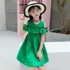 Girls Dresses 2021 Summer Children Fashion Dress Girls Clothes Off-the-shoulder Solid Summer Girls Dress 4 6 8 9 10 11 12 Years Q0716