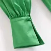 Robes décontractées 2021 vert robe femmes Satin femme élégant à manches longues Mini été dame noeud Wrap soirée courte