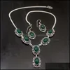 Boucles d'oreilles Collier Ensembles de bijoux à venir Vintage Bleu Vert Agate925 Sterling Sier Couleur Charms Pendentif Ensemble Tf452 Tf453 Drop Delivery 2021 20