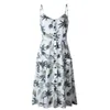 Summer Women's Button Floral Print Dress Off-shoulder Party Beach Sundress Ladies Plus Size Boho Spaghetti Long Dresses 210608