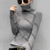# 3802 zwart grijs wit Koreaanse stijl coltrui trui vrouwen gebreide strakke trui slanke trui feminino dunne gebreide tops x0721