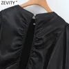 Zevity女性のファッションo首の純正黒の短いスモックブラウスFemmeセクシーな背中のない着物のシャツシックレースアップBlusas Tops LS7669 210603