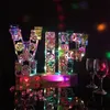 Rechargeable Luminous Light Up VIP Shaped LED Cocktail Tray Wine Glass Cup Holder for Bar Disco Party Decorations Supplies