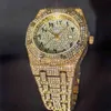 Missfox arabe numerales hombre relojes rosa oro cuarzo diamante completo reloj de pulsera de lujo hombres relógio masculino hiphop acero inoxidable