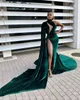 Sexy Slit Prom Dresses With Cloak Green Velvet Aso Ebi Style Long Train Women Pageant Gowns Custom Made Plus Size 2021