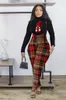 Trendiga Chic Plaid TrackSuit Women Sets Fall Winter Kläder Pullover Topp Tunika Spaghetti Strap Jumpsuit Rompers Streetwear 210525