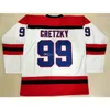 Nikivip Wayne Gretzky #99 Indianapolis Racers Blanc Bleu Rétro Maillot de Hockey sur Glace Hommes Cousu Numéro Personnalisé Nom Maillots