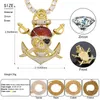 Iced Out Bling Cubique Zircone Ancre Pirate Crâne Cuivre Brillant Glacé Rappeur Collier Pendentifs Pour Hommes Hip Hop Bijoux X0509