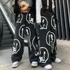 Pantalon 부어 Femme Hip Hop Skull Face 인쇄 헐렁한 청바지 남성 스트레이트 데님 카고 바지 대형 블랙 여성 청바지 211011