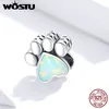 WOSTU New Cute Puppy Paw Beads 925 Sterling Silver Naughty Cat Animal Charms Pendant Fit DIY Bracelet Jewelry FIC1681 Q0531