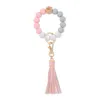 8 Colors Silicone Bead Bracelet Keychain Female Bracelets Key Ring Tassel Wooden Beads Food Grade Girl Keyring Wrist Strap DD322