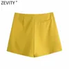 Zevity المرأة الأزياء الصلبة زر الديكور برمودا السراويل الإناث الشارع الشهير أنيقة الجانب سستة pantalone cortos p1020 210603