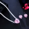 Cwwzircons söt romantisk kärlek hjärta form rosa cubic zirconia kristall kvinnor förlovning halsband örhänge bröllop smycken set t554 h1022