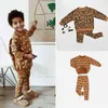 Barn Vår Långärmad Leopard Print Sweatshirt och byxor Stetiska trender Boys Girls Clothing Outfit 210619