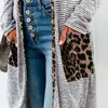 Camisetas de punto para mujer, suéter Vintage de otoño para mujer, cárdigan de punto de un solo pecho, manga larga, parte delantera abierta, camuflaje de leopardo