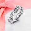 Genuine 925 Sterling Silver Sparkling Daisy Flower Crown Finger Ring For Women Original Silver Jewelry Best Gift X0715