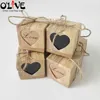 50 Sztuk Kraft Heart Candy Box Rustykalne Dekoracje Ślubne Party Favor Box Vintage Gift Wrap Chocolate Bonbonniere Opakowania 210724