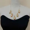 Y·YING natural Cultured White Biwa Pearl Teardrop Festoon gold color plated Chain Necklace 19"