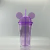 NEW8colors 15oz Acrylic tumbler with dome lid plus straw double Wall Clear Plastic Tumbler with Mouse Ear Reusable cute drink cup RRA10518