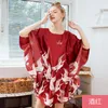 Women's Sleepwear Plus Size Ladies Summer Faux Silk Bath Robe Women Rayon Night Gown Round Collar Nightgown Home Wear Nightwear Pijama Mujer