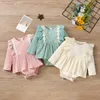 Kids Rompers Girls Solid Color Pit Stripe Romper Nyfödd Spädbarn Blommor Lace Sleeve Jumpsuits Vår Höst Mode Baby Klättring Kläder