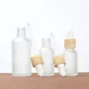 Dropper Bottles Empty Refillable Frosted Glass Bottle Essential Oil Container Cosmetic Liquid Perfume Containers with Imitated Bamboo Lids