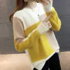 Women Color Block Pullover Sweater Autumn Winter Fashion Large Size Round Neck Knitted Tops Female Long Sleeve Jumper S-2XL 211007