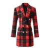 Sommar Fashion Coat Ladies Office Plaid Red Slim Double Breasted V-Neck Sexiga Kvinnor 210525