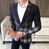 Costumes pour hommes Blazers Mode Dégradé Couleur Plaid Hommes Blazer Slim Veste D'affaires Décontracté Seul Bouton Hommes Robe Asiatique Taille Masculino