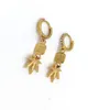 Delicate Leaf Shaped Design Yellow Solid Fine Gold Plated CZ Dangle Drop Earrings Handmade DIY 18 K Stamp Jewelry Gift HOT