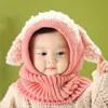 Bebek Kış Tığ Sıcak Şapka Kap Kız Çocuklar El Yapımı Örgü Yün Iplik Kapaklar Sevimli Köpek Şekli Kulak Isıtıcı Eşarp Şapka Babys Şal