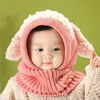 Baby Winter Crochet Ciepły kapelusze czapki Dziewczyny Dzieci Dzieci Handmade Dzianiny Wełniane Przędza Czapki Śliczny Pies Kształt Ucha Ciepszy Szalik Kapelusz Babys Szal