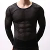 Mens Unterhemden Langarm Mesh Transparent gestreift T-Shirts Bodybuilding Sport Fitness Tops Sexy Unterwäsche Tee Vestiti uomo