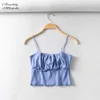 Bradely Michelle Summer Mode Sexy Dames Crop Tops Mouwloze korte Midriff-Baiing Fold Solid Cotton Camis 210616