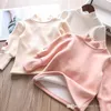 Children princess Tee shirts T-shirt autumn KIds flower embroider Long Sleeve knit bottom blouse baby girls solid colors Tops child clothes S1713