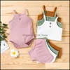 Completi di abbigliamento Neonato Bambini Neonato, Maternità Ragazze Ragazzi Tinta unita Completi Neonato Pagliaccetto con imbracatura Top + Pantaloncini 2 pezzi / set Moda estiva Bou