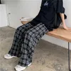 Spodnie Kobiet 2021 Nowy Lato Koreańska wersja Harajuku Styl Loose Fall Feeling Plaid Casual Dna Cienkie spodnie szerokokrajtowe Q0801