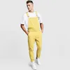 Calças jeans homens macacões vintage slim fit homem de roupa amarelo rosa homme macacão calças europa américa estilo 210723