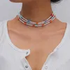 New Korea Lovely Daisy Flowers Choker Colorful Beads Charm Statement Short Choker Necklace for Women Boho Beaded Necklaces Vacation Jewelry