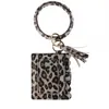 LeopardプリントバングルキーリングIDカードホルダーPUレザーラウンドキーチェーン女性の女の子のためのタッセルリストレット財布