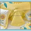 Bedding Sets Supplies Home Textiles & Garden Yellow/White Sunflower Embroidery Egyptian Cotton Set Duvet Er Bed Linen Fitted Sheet Pillowcas