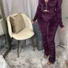 Set di tute in velluto per donna 2 pezzi Completi Cappotto a maniche lunghe Top + Pantaloni a vita alta Pantaloni morbidi Streetwear Abiti di moda 210525