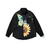 Mens Shirts Butterfly Sunflower Dislocatie Gedrukt Streetwear Oversized Shirt Harajuku Losse Lange Mouwen Man Tops Zwart / Wit 210527